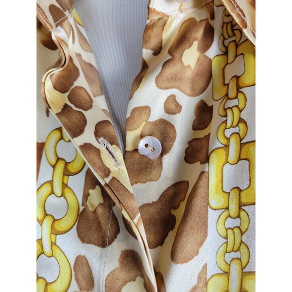 Vtg Starington by Charlotte Womens Leopard Gold Chain Print Silk Blouse Sz 8 - Picture 8 of 10